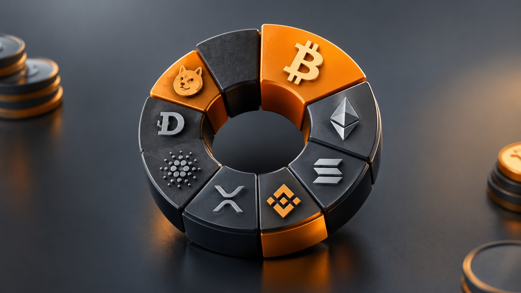 Donut chart made of assorted crypto coins